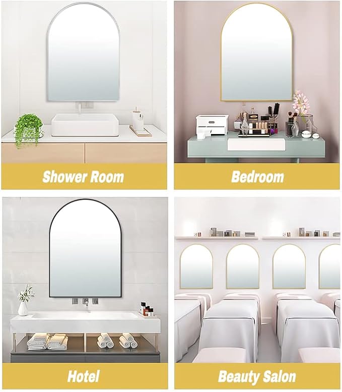 20x30 Arch Mirror Rectangle Wall Mounted Metal Frame Mirrors for Entryway Bedroom Bathroom Living Room 20 30 inch Gold Silver - Black