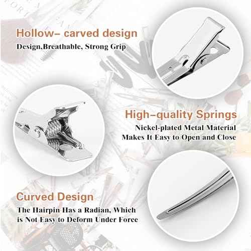 Hair Clips for Women Styling, 44Pcs Metal Duck Billed Pin Curl Clips, Hair Pins, Salon, Makeup, Hair Dyeing, Silver & Black