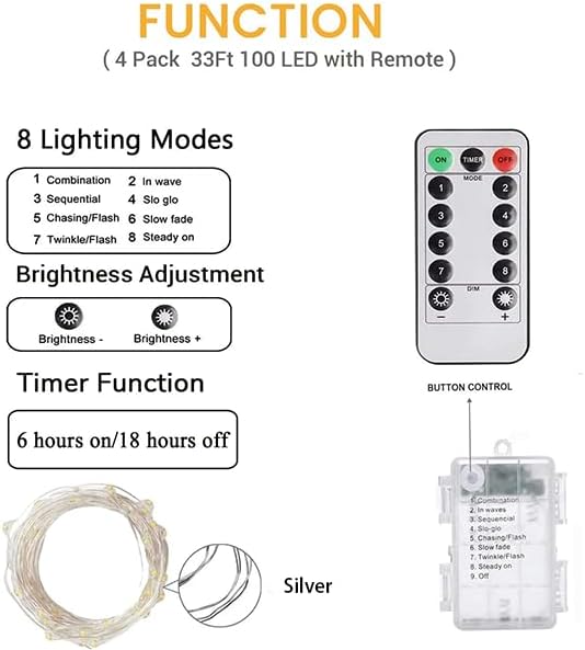 100 LED Fairy Lights Battery Operated with Remote, 33FT Waterproof Twinkle Lights with Timer & 8 Modes, Fairy String Lights Outdoor Indoor for Bedroom Classroom DIY Christmas Decor (Cool White)