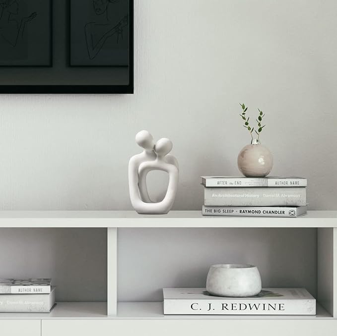 BANOMII Abstract Couple Statue, Minimalist Couples Bedroom Decor, White Hugging Lovers Sculptures Modern Home Office Decor Accents for Nightstand & Dresser, Shelf Decorations Aesthetic, Gift