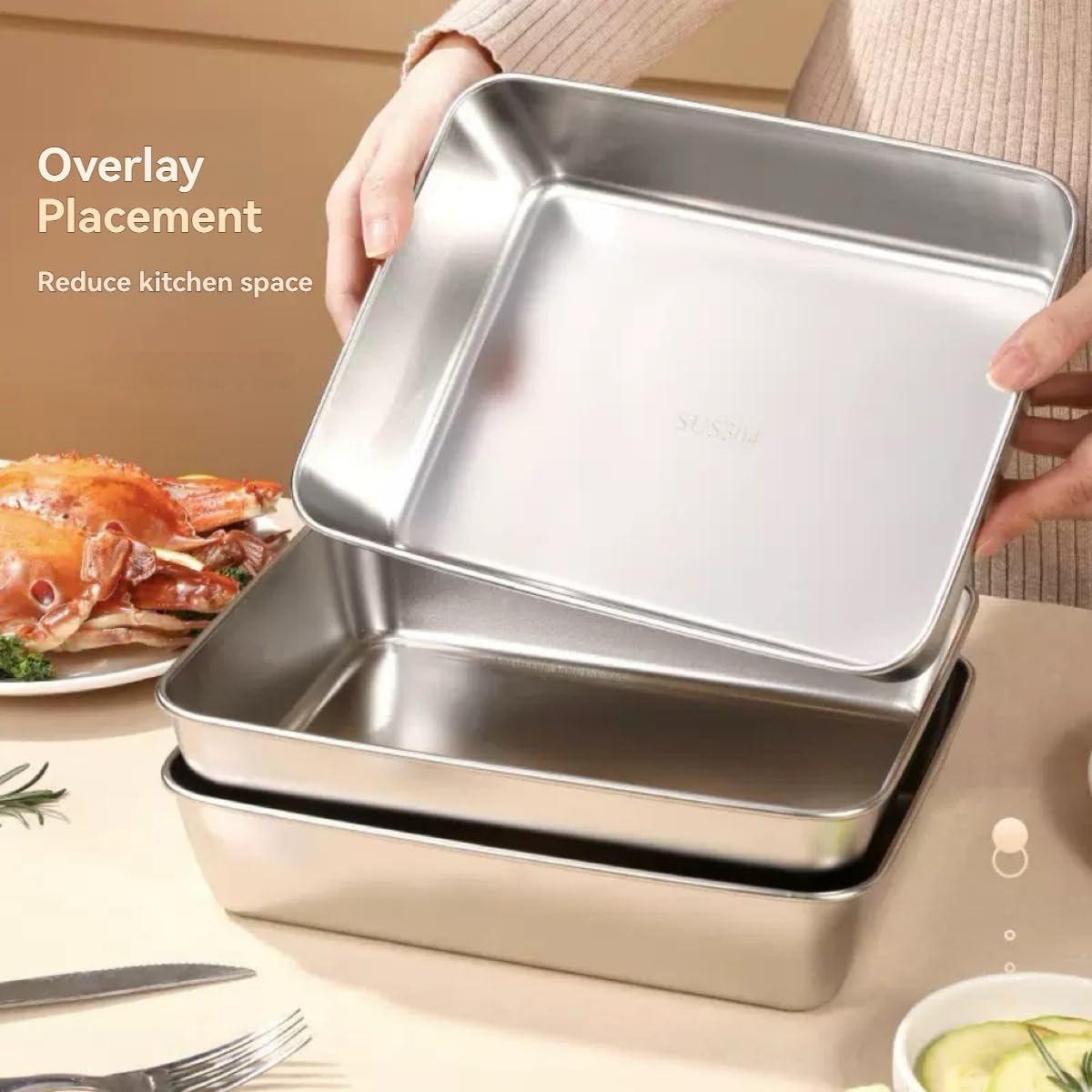 3PCS Stainless Steel Food Storage Containers,Meal Prep Containers, Kitchen tray with Lids,Oven plate,BPA Free