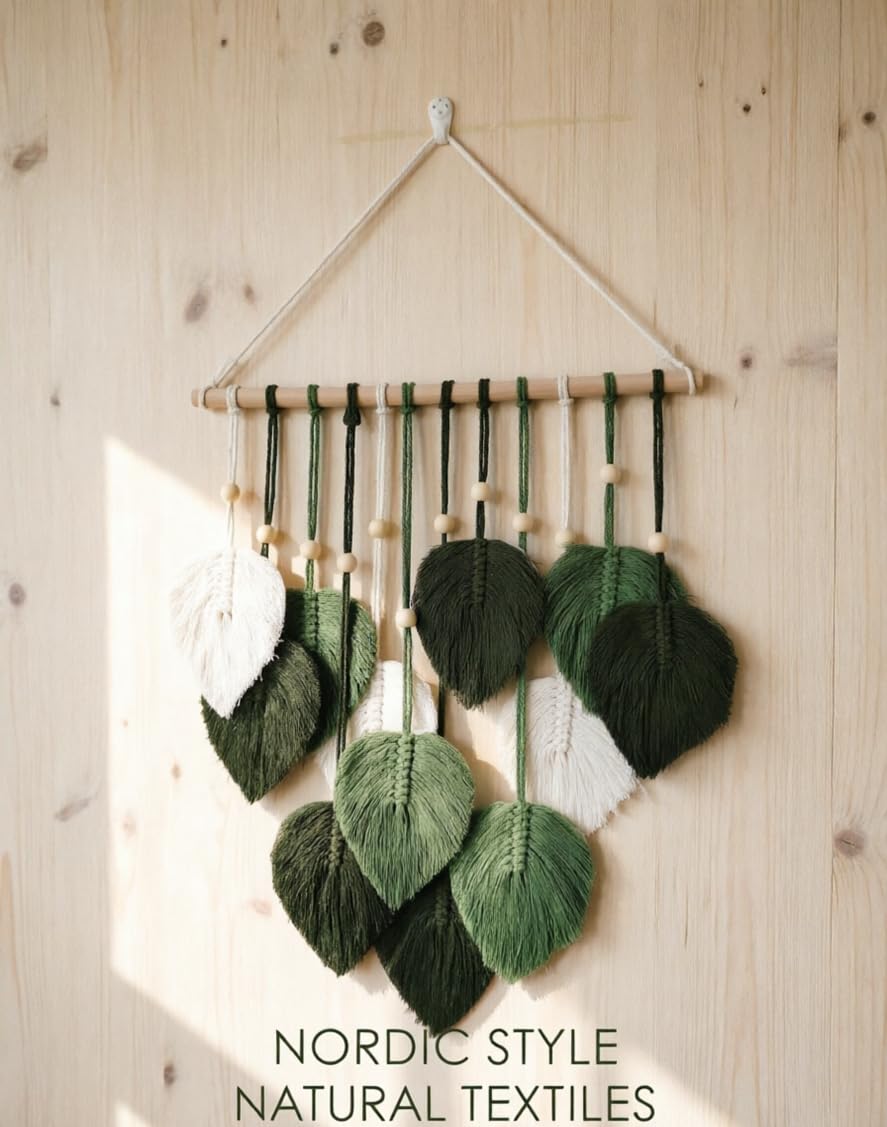 Jditngp DIY Macrame Leaf Wall Hanging Beginners Boho Wall Leaf Tapestry Kit Handmade Woven Tapestry Feather Wall Hanging DIY Macrame Kit for Adults Birthday Gift DIY Craft Kits 15.8" (Green)"