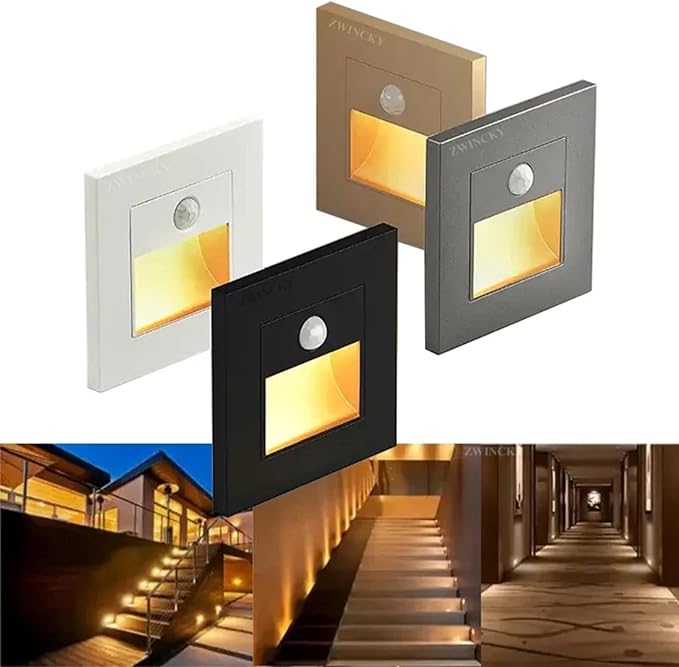 4 Pack Motion Detector Sensor LED Stair Light Infrared Human Body Induction Lamp Recessed Steps Ladder Staircase Bedroom Decoration LED Night for Kitchen, Bathroom, Stairs