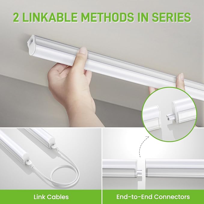 Pak 4FT LED Shop Lights, 2300LM 6500K Cool White, 20W Energy Efficient Linkable Ceiling and Under Cabinet Lighting, T5 Integrated Utility Fixture for Garage, Workshop, Basement, FCC Certified, 4 Pack