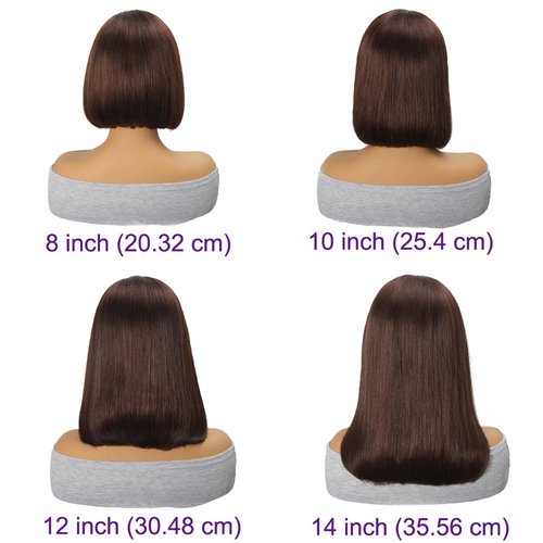 YOUFA Chocolate Brown Short Bob Human Hair Wigs Pre Colored #4 Lace Frontal Wig Pre Plucked 13x4 Transparent Lace Front Human Hair Wigs (Chocolate Brown, 14 inch)