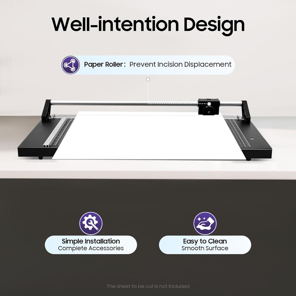 24" Professional Rotary Trimmer, Paper Cutter with Positioning Ruler & 2 Blades, 0-60° Angle Scale for Photo Sticker Shops, Offices