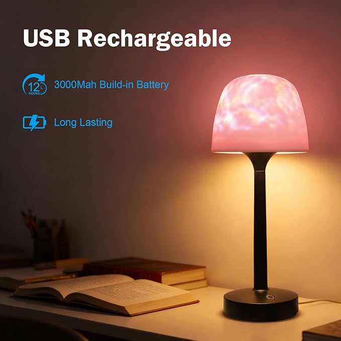 Waterproof Shower Lamp Cordless, Rechargeable Shower Light with 16 Color Ocean Wave Lights Projector, Rechargeable Bathroom Lamp with Touch & Remote Control,Spa-Like Mood Light for Bathtub/Shower