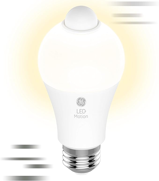 GE LED+ Motion Sensor LED Light Bulbs, 12W, Outdoor Security Lights, A21, Warm White (Pack of 4)