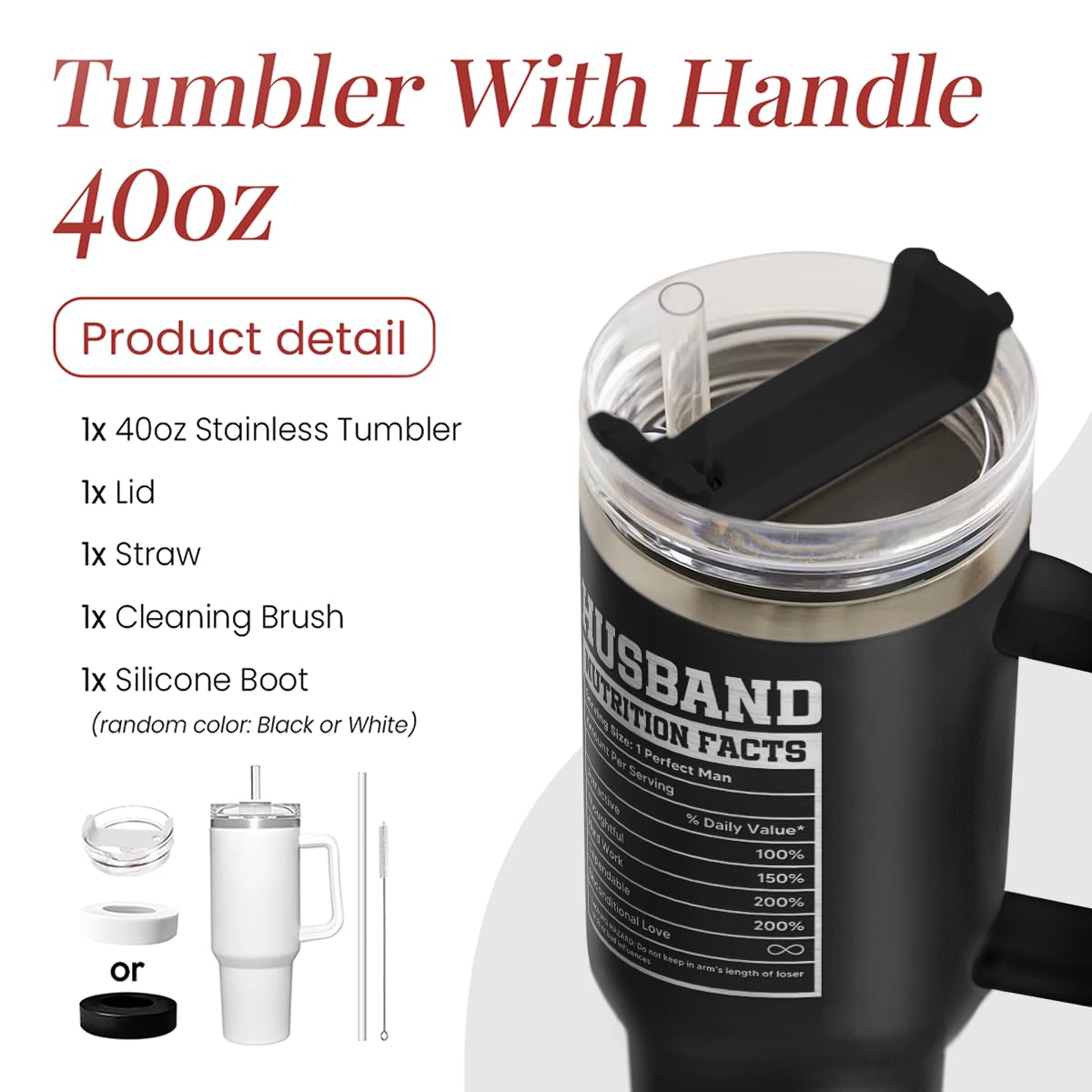 Best Husband Ever Gifts, Husbands Tumbler with Handle 40oz Stainless Steel Insulated with Straw Lid, Gifts for Hubby from Wife, Presents for Husband Valentines Birthday ChristmasWedding Anniversary