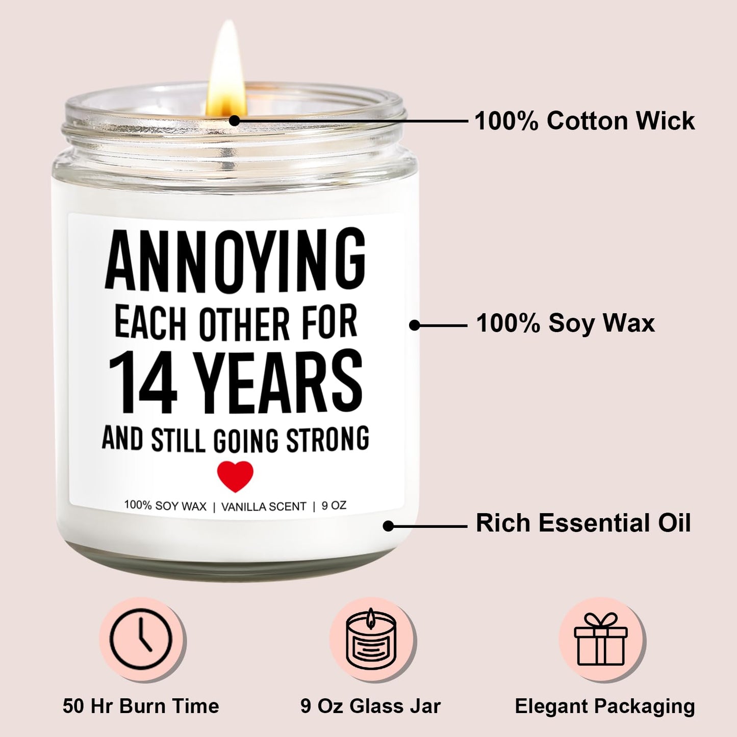 Younift Funny Scented Candle, 14 Year Anniversary, Gifts for Him, Her, 14th Anniversary, Gifts for Husband, Wife, Couple, 14 Year Wedding Anniv. Ivory Presents for Men, Women