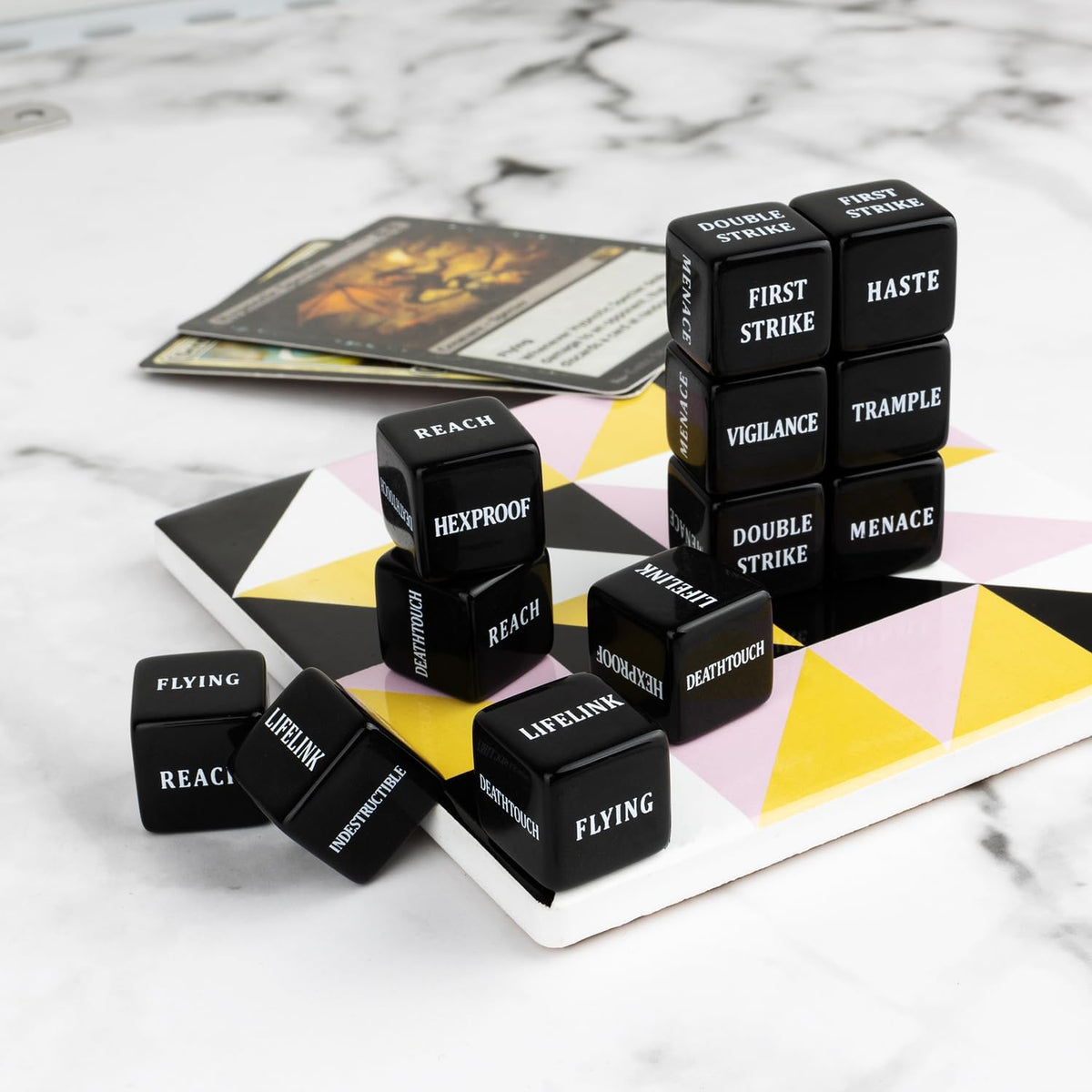48 Pieces Abilities Keywords Counter Dice Black MTG Dice Counters Bulk Creature Stats Buff Tokens Dice Set for Magic The Gathering, MTG, TCG, Card Games Accessories