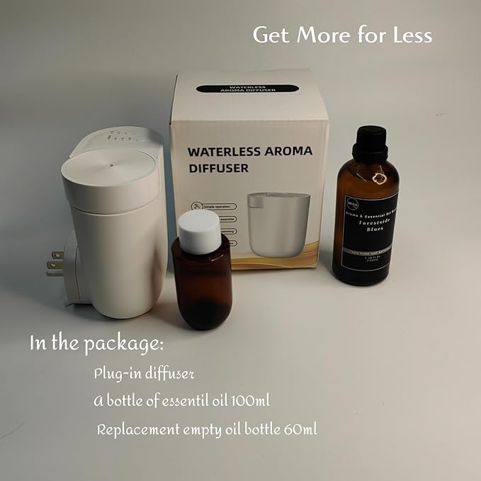 Plug-in Wall Diffuser | Waterless Essential Oil Aroma Diffuser | Portable Mini Home Scent Machine for Large Room | Aromatherapy Kit with 100ml Oil & Refill Bottle | White | Gift