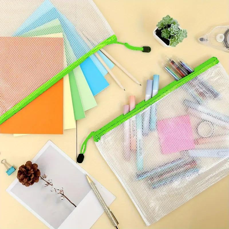 Mesh Zipper Pouch Bag,A3 Zipper Bag for Organizing Storage, Waterproof Zipper Pouch, 17" x 12"/44cm x 32cm, File Bag for School and Office Supplies (Green)