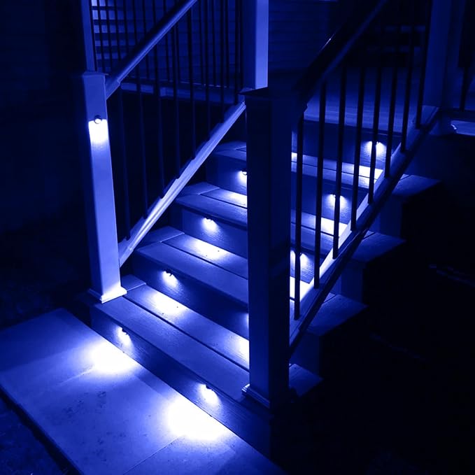 6 Pack LED Stair Lights Kit Low Voltage Waterproof IP65 Outdoor 1-2/5" Recessed Wood LED Deck Lighting Yard Garden Patio Step Landscape Pathway Decor Lamps, Blue
