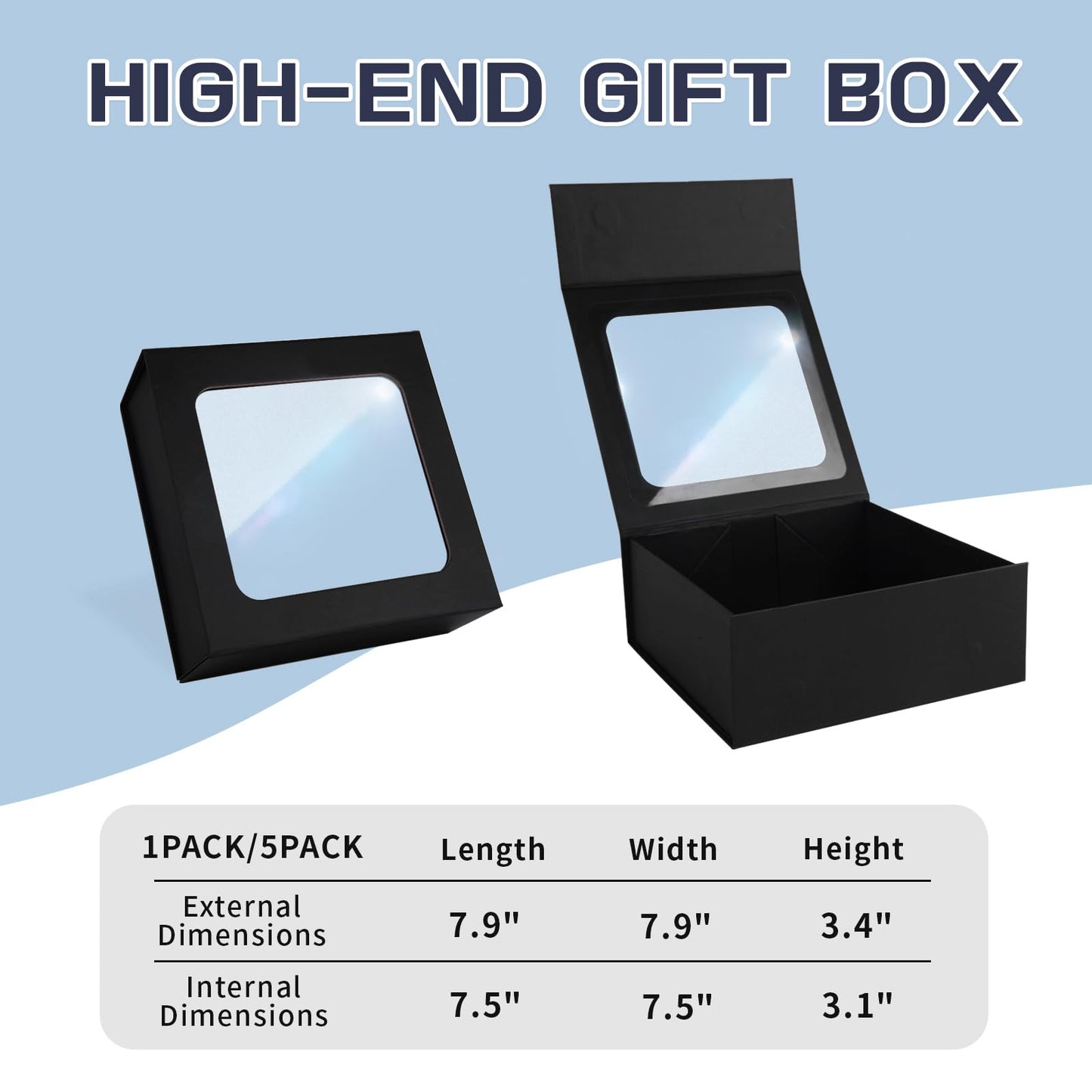 Black Gift Boxes with Window,7.5"x7.5"x3.1" Bridesmaid Boxe for Gift Giving,Birthday Gift Box with Magnetic,Closure Lid Gift Boxes for Presents,Cute Boxe,Luxury for Gift Packaging,Gift Box for Wrapping Gifts