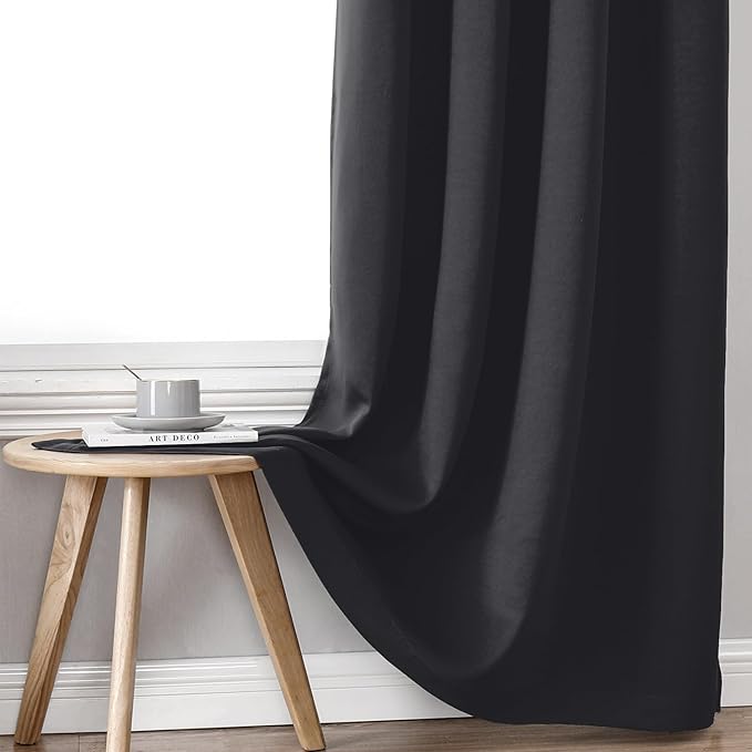 ChrisDowa 100% Blackout Curtains 84 inch Long for Bedroom with Black Liner, 2 Thick Layers Total Blackout Thermal Insulated Grommet Window Curtains 2 Panels Set (Dark Grey, 38 x 84 Inch)