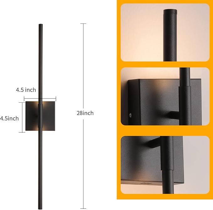 Wall Sconces Set of Two Matte Black Wall Light Fixtures Wall Lamp with Led 3000K 12W Sconces Wall Lighting Wall Lights Sconces Wall Decor Set of 2 Black Wall Sconce Wall Lamps for Bedrooms