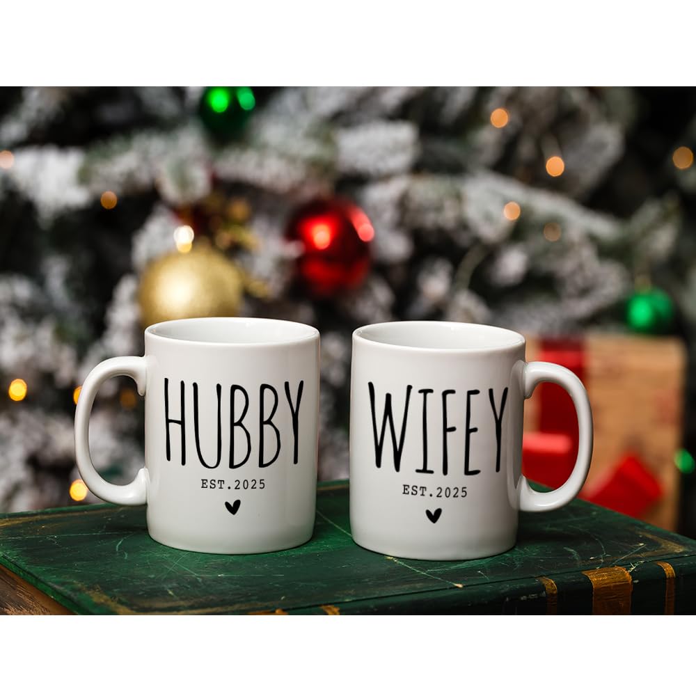 CATABUBU Wedding Gifts for Couples 2025 - Mr and Mrs Gifts - Bridal Shower Valentine Gift, Wedding Ideas for Newly Wed, Bride, Future Mr & Mrs - Hubby Wifey Mugs Set 2025, Announcement to be Newlywed