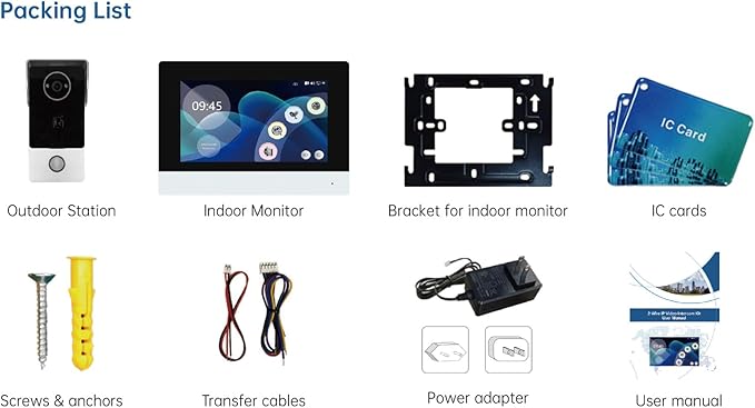 Smart Video Doorbell Intercom System with 7" Touch Screen Monitor, 2MP HD Camera with Night Vision, Two-Way Audio, RFID IC Card Access, Wi-Fi Tuya App Remote Unlock for Home Security