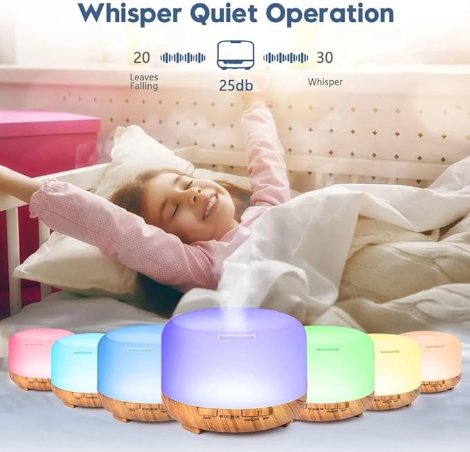 500ml Home/Office Aroma Diffuser, Essential & Fragrant Oil Vaporizer with Multi-Color Lighting for Night Stand, Desk, Table, Remote Control, Timer & Auto-Off Switch, Brown, Premium