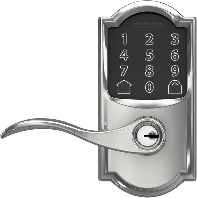Schlage FE789WB CAM 625 Acc Encode WiFi Accent Lever Smart Lock, Keyless Entry Touchscreen Door Lock with Camelot Trim, Bright Chrome (Pack of 4)