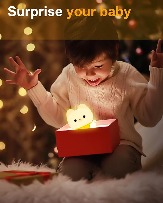 Amaredom Waving Kitten Night Light, Cute Cat Lamp, Silicone Dimmable Nursery Nightlight, Rechargeable LED Bedside Lamp with 20 Minutes Timer & Tap Control Baby Girls Women Bedrooms, Living Room