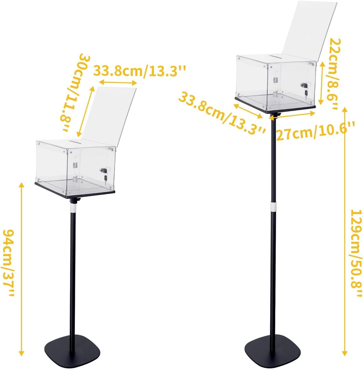 Suggestion Box with Stand, Floor Standing Offering Boxes for Church, Sign Holder, Heavy Duty Metal Base, Donation Boxes Locking Ballot Collection Safe Box for Election Voting Contest