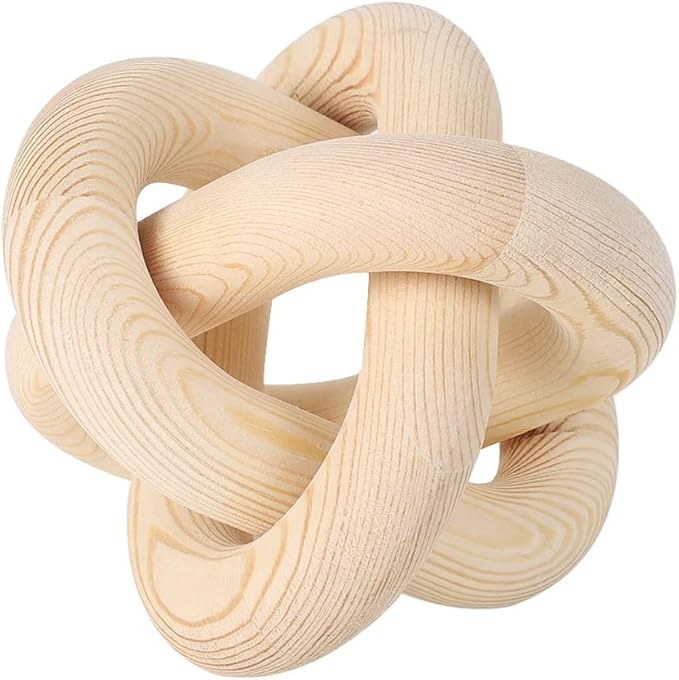 Jlong Wood Knot Decor, 3-Link Wood Chain Link Coffee Table Decor, Small Shelf Decor Accents, Hand Carved Modern Farmhouse Boho Wooden Knot Decorative Chain Wood Decor for Living Room Bedroom Office