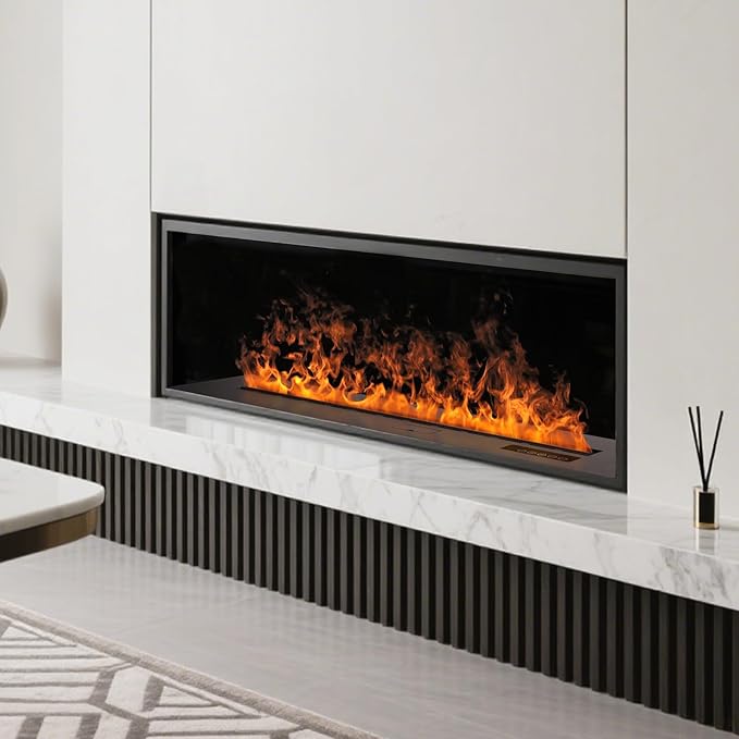 3D Water Vapor Fireplace Smart Electric Flame Decoration Steam Fireplace Humidifier W/Tap Water for Office, Home, Hotel,Restaurant(Single,31.5")