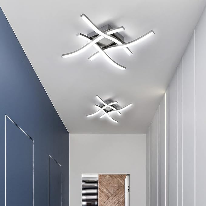EDISLIVE Modern Dimmable LED Ceiling Light Curved 4-Light 18 in Minimalist Flush Mount Ceiling Light Fixture Lamp for Bedroom Foyer Kitchen 6000K 24W Nickel