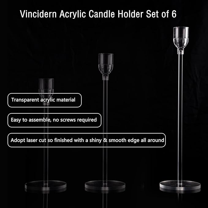 Vincidern 18pcs Clear Taper Candle Holders for Table Centerpieces, Acrylic Candle Holder Set for Wedding, Events, Party, Christmas, Halloween, Clear Decorative Candlestick Holders