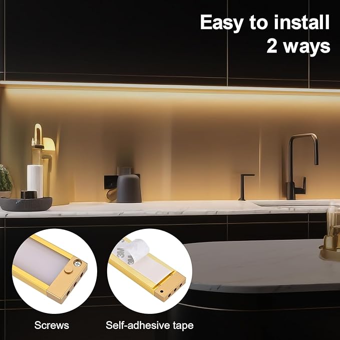 3pack 12inch Dimmable LED Under Cabinet Light Kit, 2700K to 6000K Smart LED Under Counter Lighting Fixture, Compatible with Alexa, Google Assistant, for Kitchen, Pantry, Shelf (Gold)