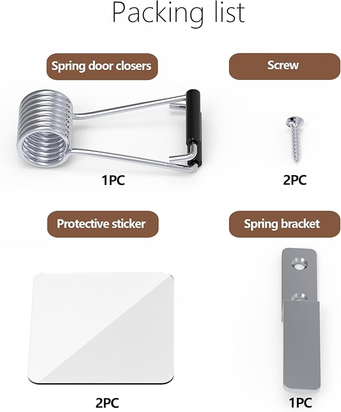 Spring Automatic Door Closer, Door Closer for Home, Screen Door,Household, no Need to Remove Door Hinges(1 PC Silver)