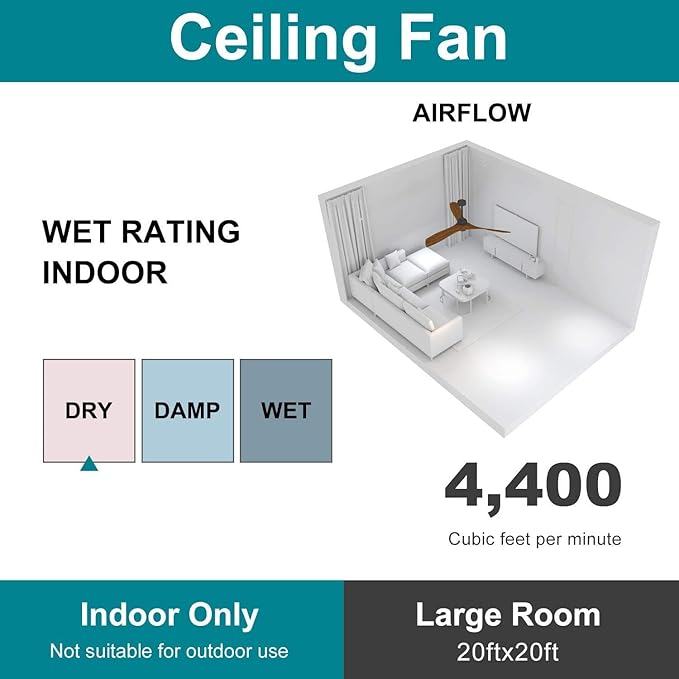 Sofucor Ceiling Fan without Lights, 60 Inch Low Profile Flush Mount Mordern Wood Ceiling Fan with Remote for Indoor Farmhouse Bedroom Living Room Outdoor Patio Porch, Reversible DC Motor, Noiseless