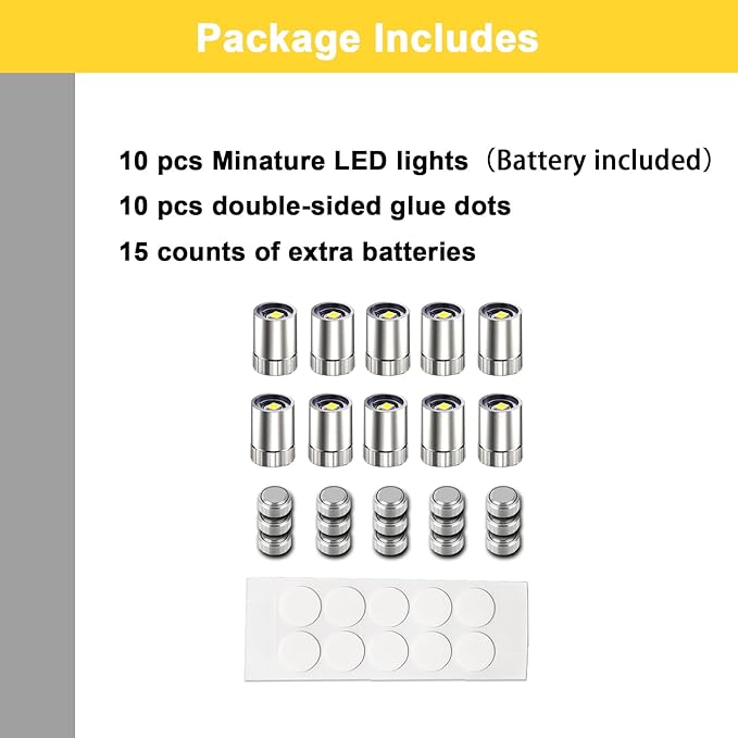 10 Pack Small Spotlight Battery Operated LED Lights, Warm White LED Wireless Miniature Spot Light for Artwork Painting,Jewelry Showcase Display,Closet,DIY Hand Craft (Cool White)
