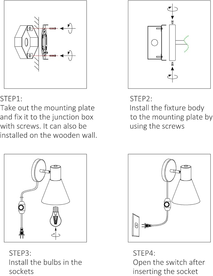 ClanKin Wall Sconces Lighting Set of 2 for Bedroom, Black Dimmable Wood Style Wall Sconce Reading Lamp, Adjustable Wall Light for Bedroom Hallway Living Room (Pink-Plug in, 2)
