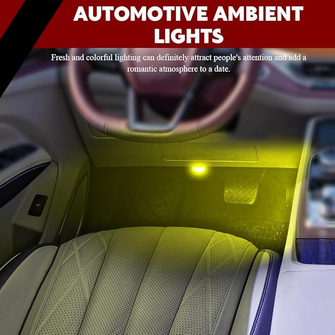 Car Interior LED Lights, Automotive Ambient Neon Light Kit with USB Port, Automotive Under Dash Decoration Night Lamp for Men and Women, 4 in 1 Decoration Lights for Car, Garden, Home, Part (Yellow)