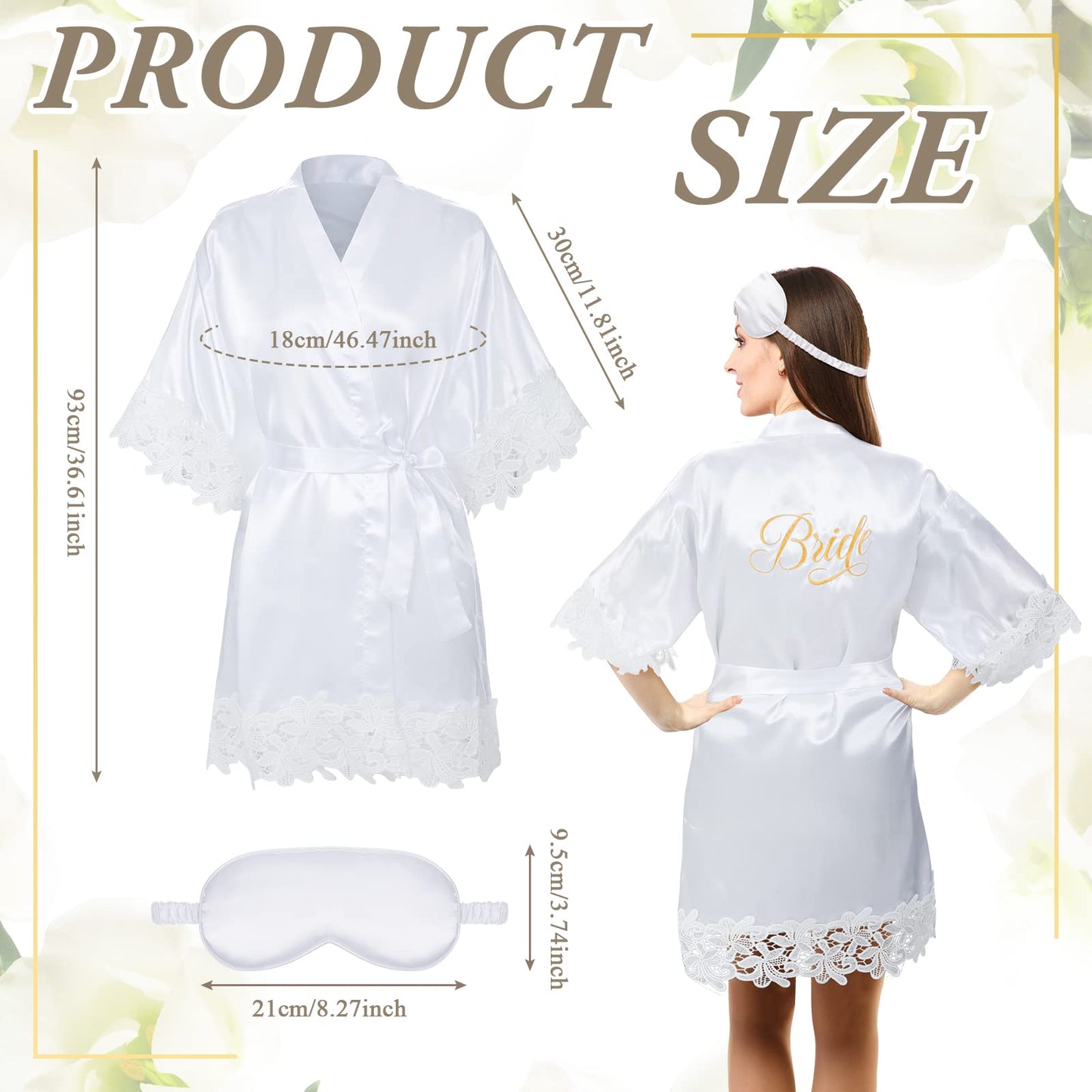 Handepo 5 Pcs Bridal Shower Robe Gifts Bride Gift Set with Sleeping Eye Mask Slippers for Wedding Party Bridesmaids(Bride)