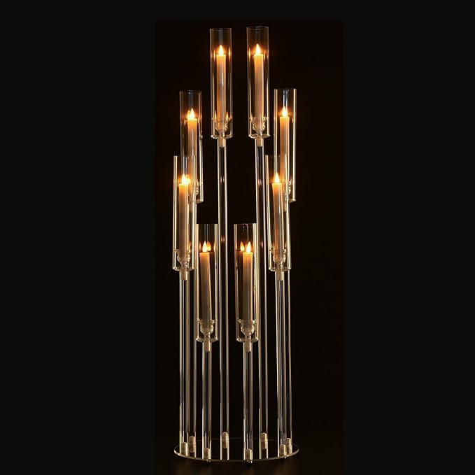 VINCIGANT 4PCS 8 Arms Clear Candelabra Candle Holder for Wedding Decorations,38.5 inches Tall Arcylic Candlesticks Holder with Shade for Table Dinner Party Fireplace Decoration