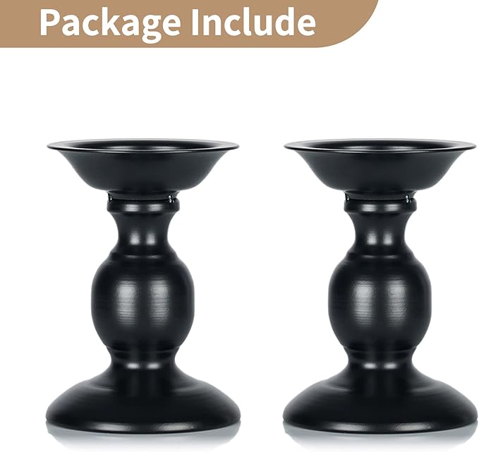 2 Pcs Black Pillar Candle Holders, Most Ideal for 3" Pillar Candles, Gifts for Wedding, Party, Home, Spa, Reiki, Votive Candle (2 x S)