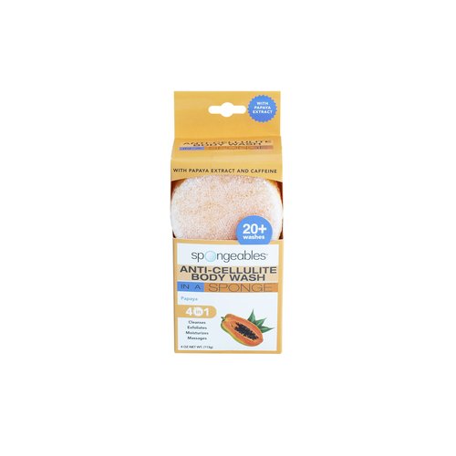Spongeables Anti Cellulite Body Wash in a 20+ Wash Sponge, Papaya, 3 Count (Pack of 5)