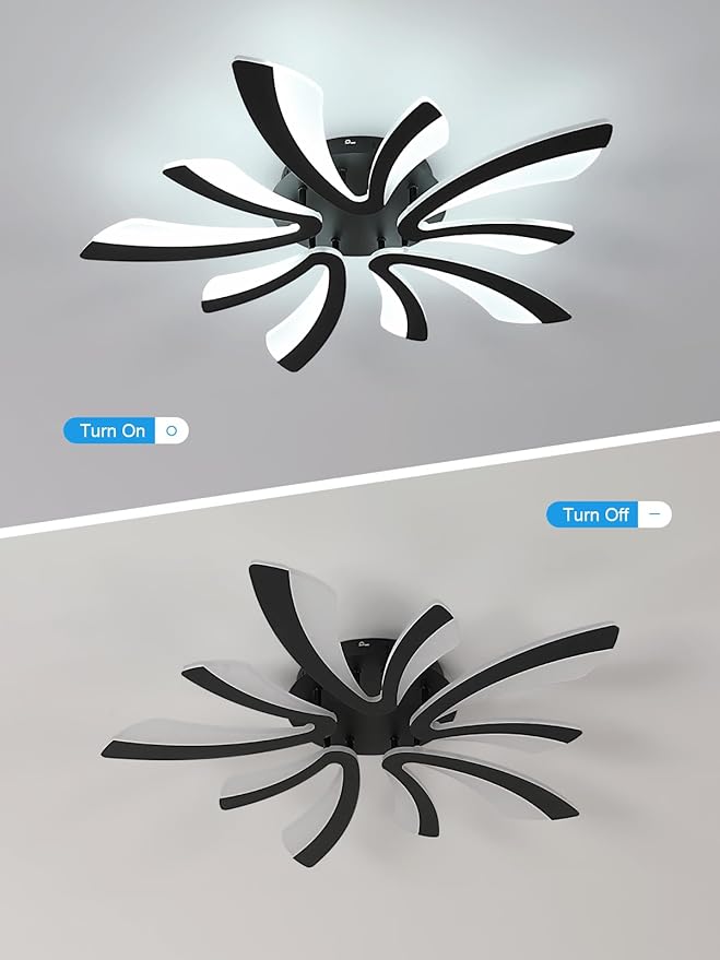 Goeco Modern Ceiling Light, 27.5'' Dimmable LED Black Acrylic V-Shaped Flush Mount Ceiling Lights, 3000K/4000K/6500K with Remote Control Ceiling Light Fixture for Living Room, Dining Room, Bedroom