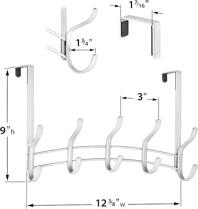 LYNK Professional® Home™ Over The Door Hooks - 10 Hook Over The Door Hanger - Over Door Coat Rack - Hanging Towels or Clothes - Bathroom, Bedroom or Laundry Room - Lifetime Ltd. Warranty – White