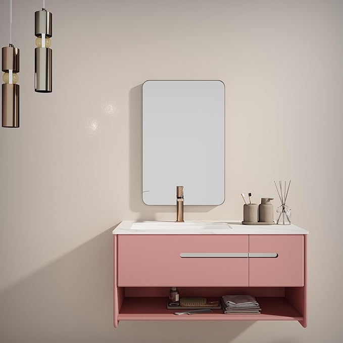 VocalStar Black Bathroom Mirror for Wall, 24 x 36 Inch Rounded Rectangle Metal Framed Bathroom Wall Vanity Mirror Farmhouse, 1/4-inch Shatterproof Glass | Ultra-Flush Hanging
