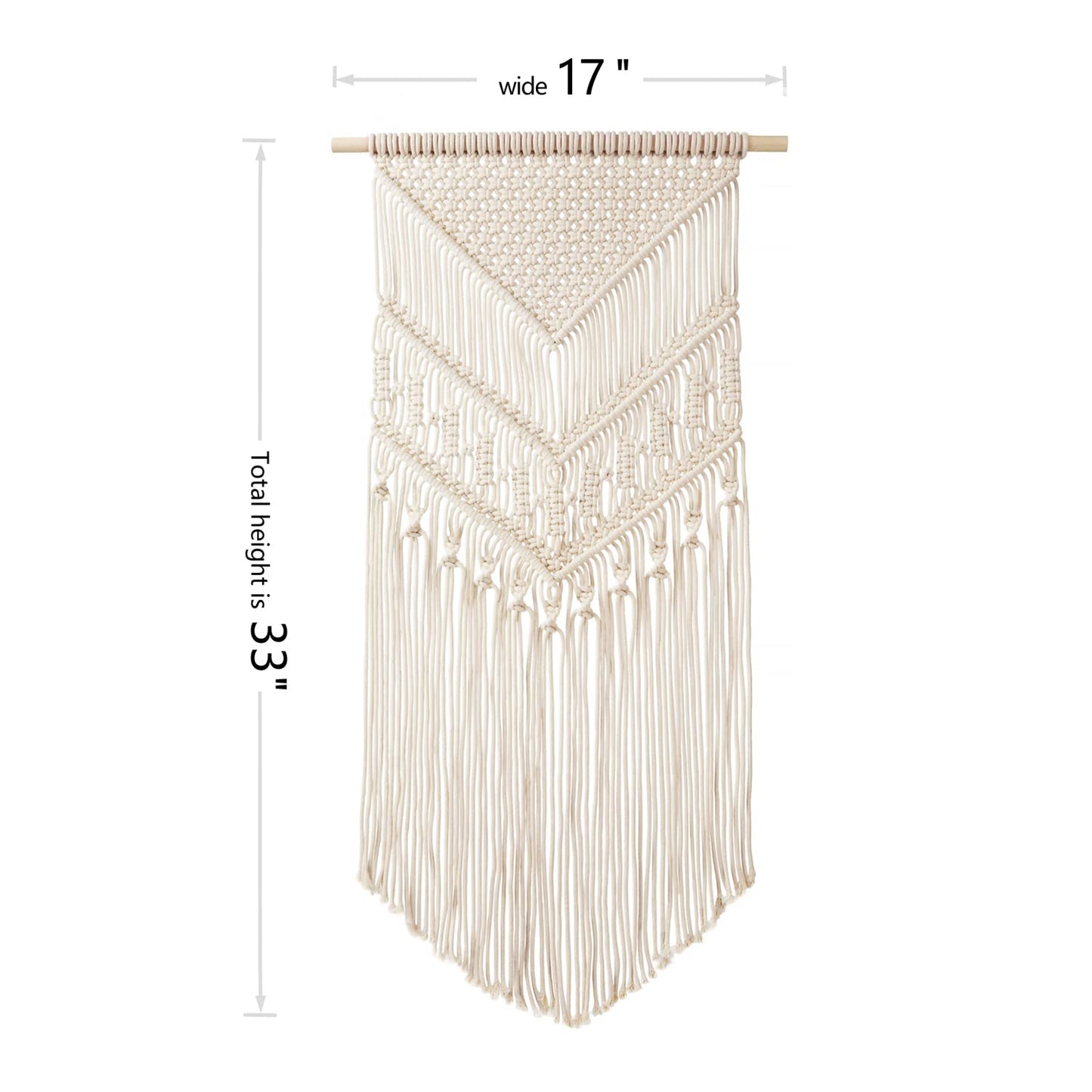 Mkono Macrame Wall Hanging Art Woven Boho Home Décor, Geometric Beautiful Yarn Tapestry Wall Decor for Bedroom, Nursery, Apartment, Dorm Decoration, Christmas Gift for Teen Girl Mom, 17" W x 33"" L"