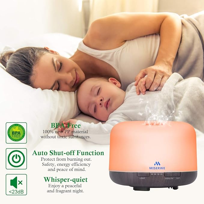 Miserwe Diffuser 500ML Essential Oil Diffuser with Adjustable Mist Mode and 4 Timer Setting Diffuser for Essential Oils Waterless Auto Shut-Off for Home Office Yoga Spa