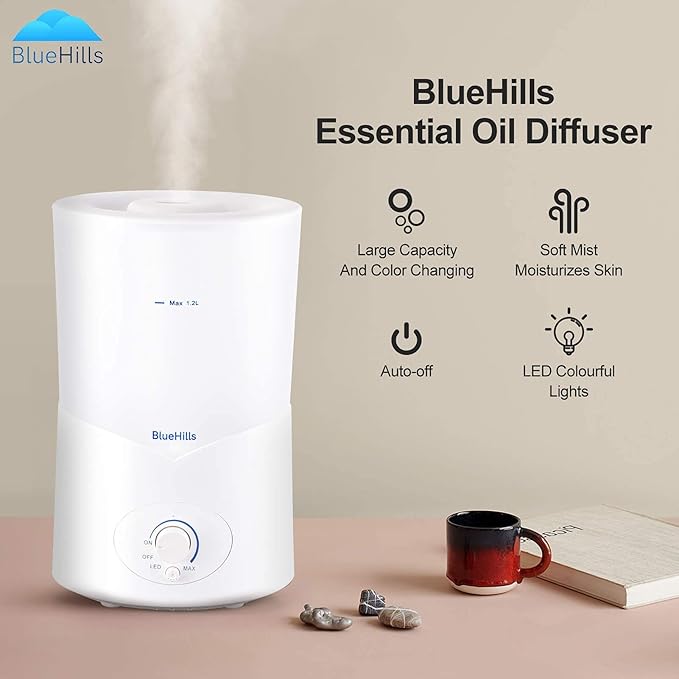 BlueHills Premium 2000 Ml and 1000 Ml Set of 2 Large Essential Oils Diffusers for Large Rooms Big Capacity Models Adjustable Cool Mist Great Gift – Value Pack of 2 White