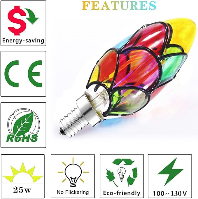 I-SHUNFA Edison Glass LED Light Bulb C35, E12 Standard Base 3.5 Watts Heatless C35 LED Light Bulbs for Home Party, Recreation Room,Balcony,Garden,Christmas Decoration 2 Pack