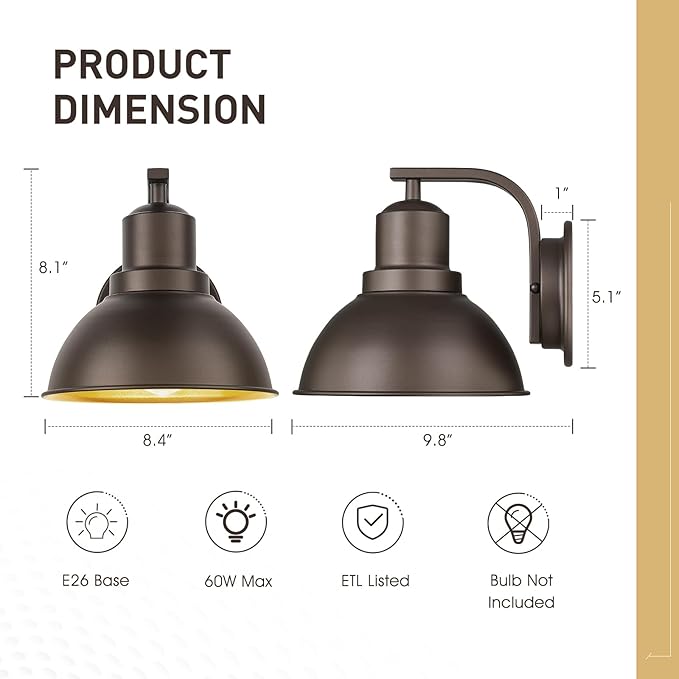 zeyu Interior Wall Sconce Light Fixture, Industrial Wall Lamp for Bedroom, Metal Dome Shade in Oil Rubbed Bronze Finish, ZY24-1W ORB