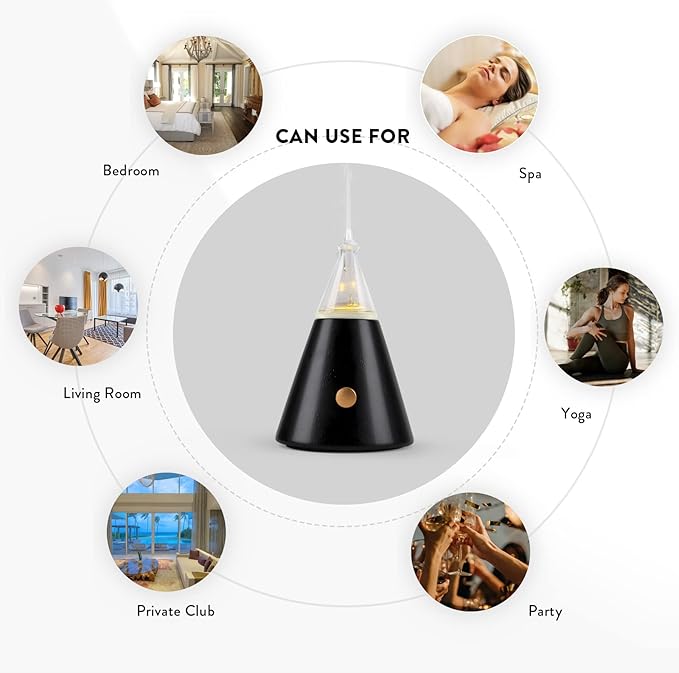 Professional Waterless Essential Oil Diffuser, Glass &Wood Aroma Oil Nebulizer with Cold Air Diffusion Technolgy, Essential Oil Scent Atomizing Machine for Home/Spa-Super Quiet
